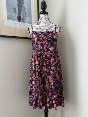 Old Navy Navy Floral Tiered Midi Dress